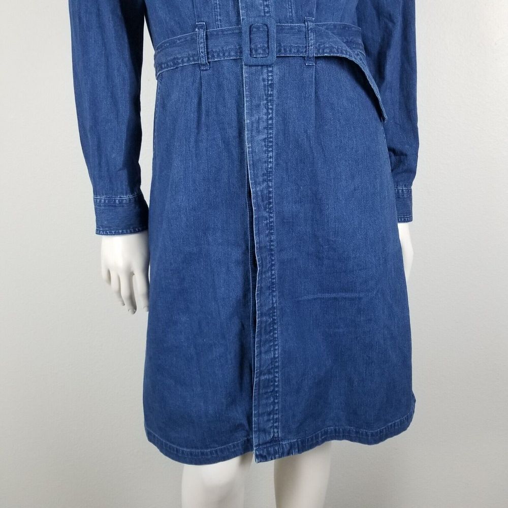 A.P.C. Indigo Chambray Denim Minimalist Cotton Knee Length Belted Shirt Dress M - Picture 5 of 13